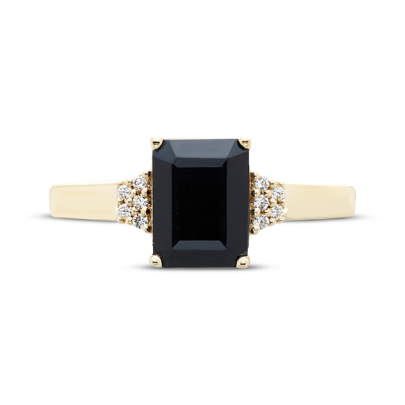 Main Image 3 of Octagon-Cut Black Onyx & Diamond Ring 1/20 ct tw 10K Yellow Gold