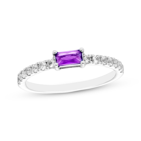 Baguette-Cut Amethyst & White Lab-Created Sapphire Ring Sterling Silver