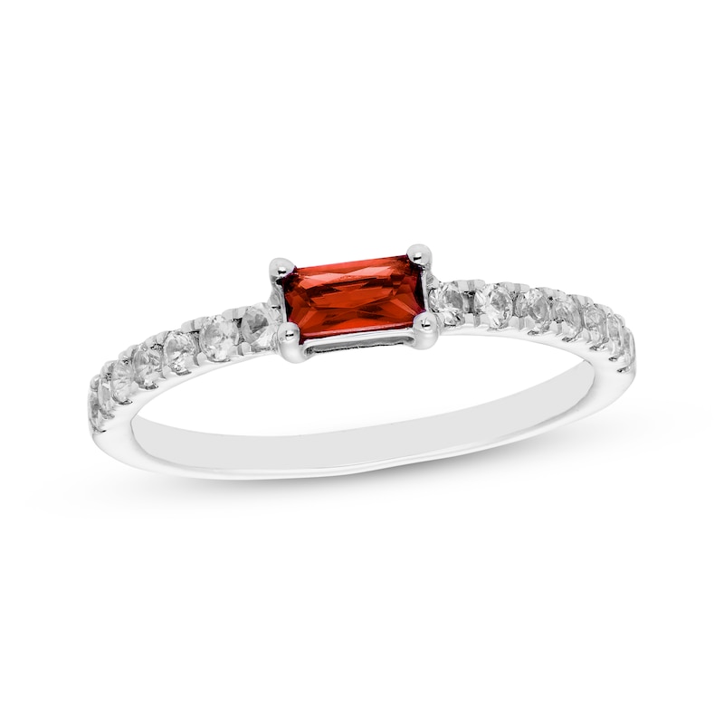 Main Image 1 of Baguette-Cut Garnet & White Lab-Created Sapphire Ring Sterling Silver