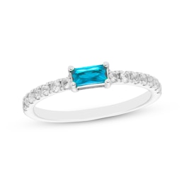 Baguette-Cut Swiss Blue Topaz & White Lab-Created Sapphire Ring Sterling Silver