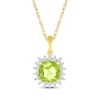 Thumbnail Image 1 of Cushion-Cut Peridot & Diamond Starburst Halo Necklace 1/20 ct tw 10K Yellow Gold 18&quot;