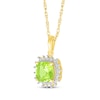 Thumbnail Image 2 of Cushion-Cut Peridot & Diamond Starburst Halo Necklace 1/20 ct tw 10K Yellow Gold 18&quot;