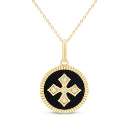 Black Onyx & Diamond Cross Medallion Necklace 1/20 ct tw 10K Yellow Gold 18&quot;