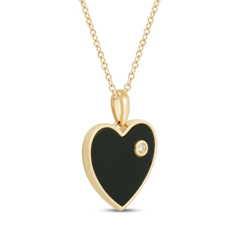 Main Image 2 of Black Onyx & Diamond Accent Heart Necklace 10K Yellow Gold 18&quot;