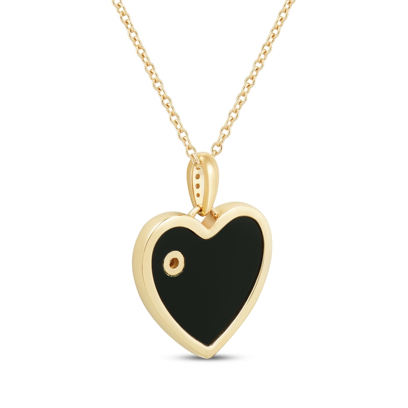 Main Image 3 of Black Onyx & Diamond Accent Heart Necklace 10K Yellow Gold 18&quot;