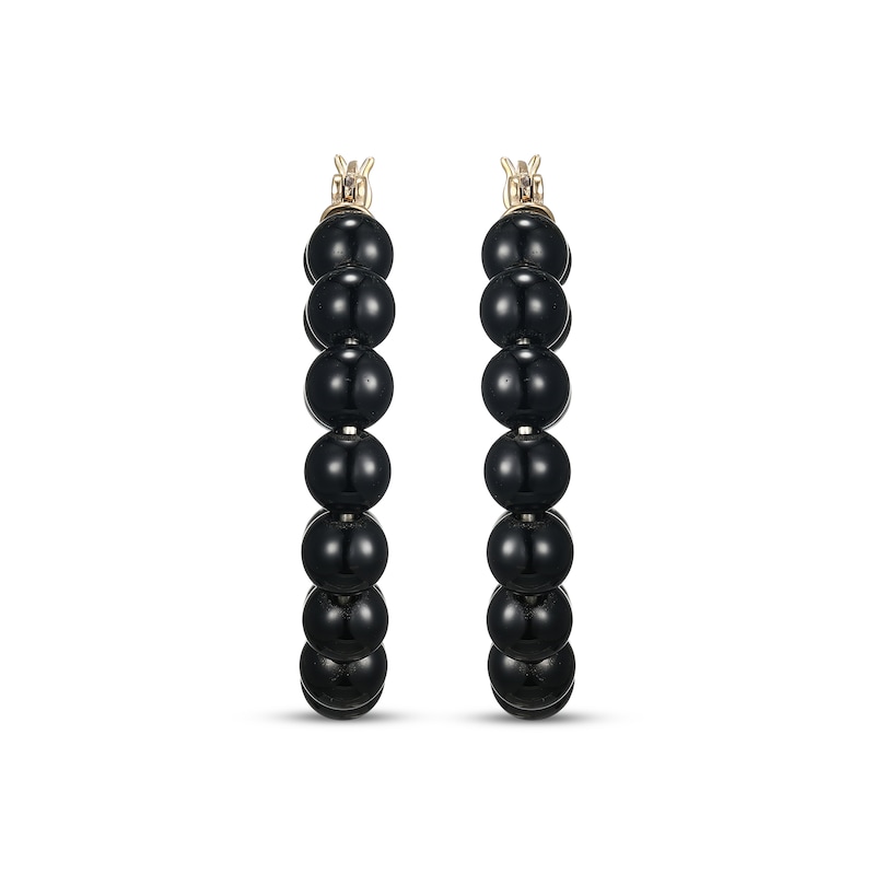 Main Image 2 of Black Agate Bead Hoop Earrings 40mm Sterling Silver with 10K Yellow Gold Plate