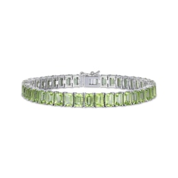Emerald-Cut Peridot Line Bracelet Sterling Silver 7.25&quot;