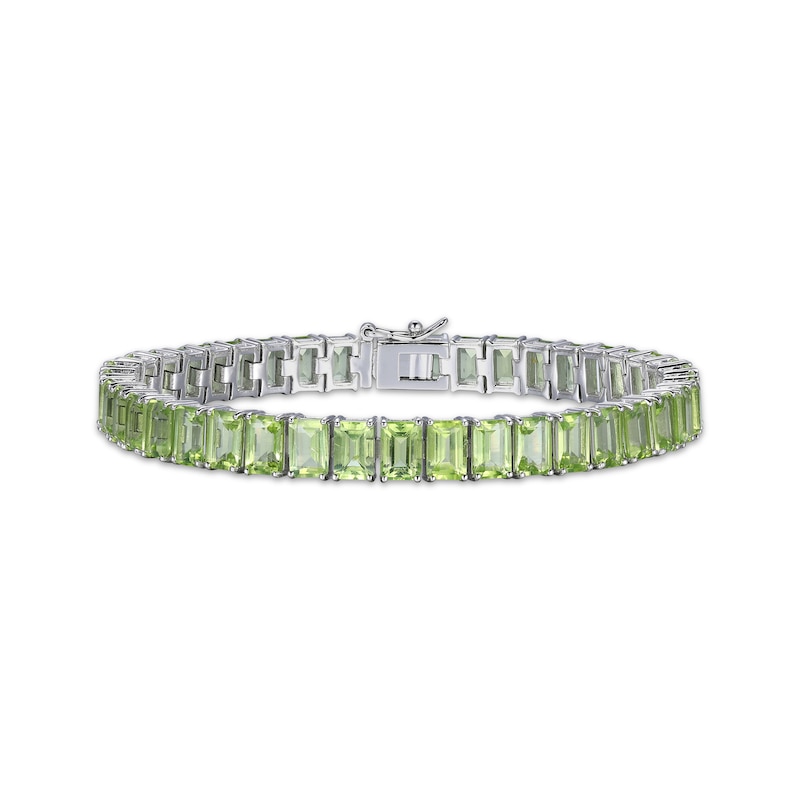 Main Image 1 of Emerald-Cut Peridot Line Bracelet Sterling Silver 7.25&quot;