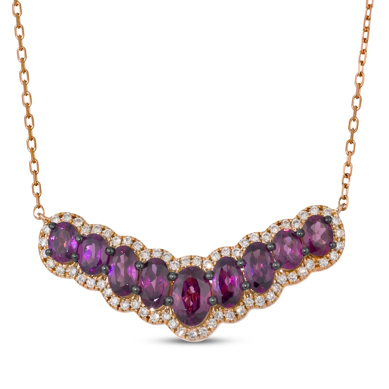 Main Image 1 of Le Vian Waterfall Oval-Cut Rhodolite Garnet Necklace 1/3 ct tw Diamonds 14K Strawberry Gold 19&quot;