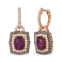 Le Vian Cushion-Cut Rhodolite Garnet Doorknocker Earrings 1 ct tw Diamonds 14K Strawberry Gold