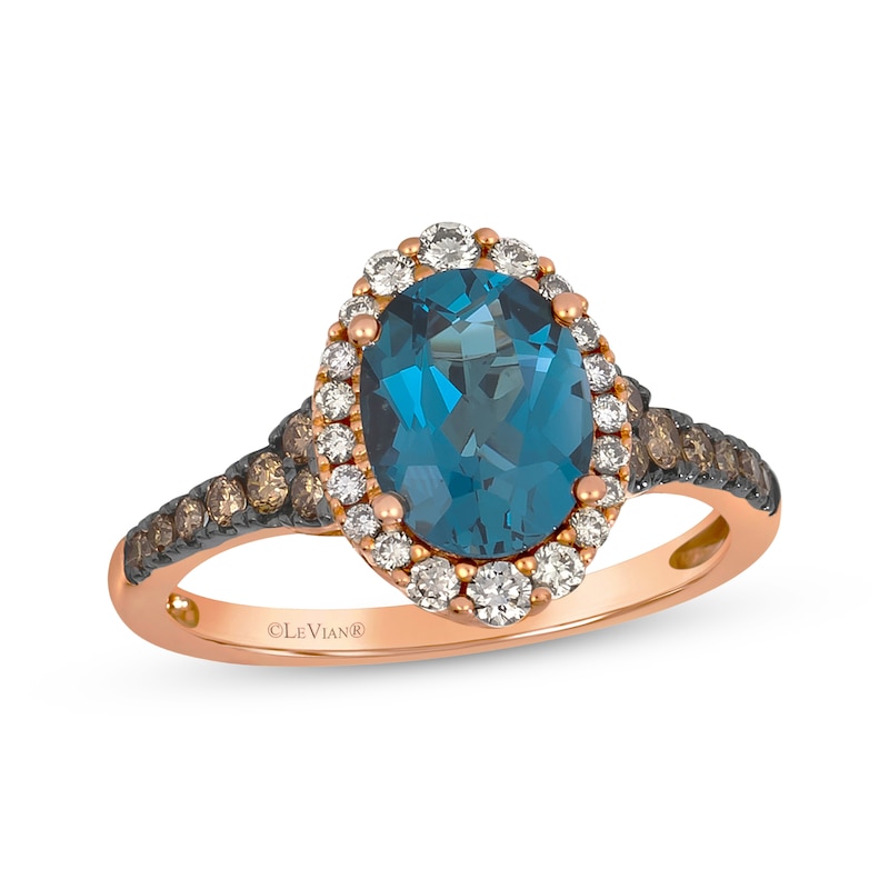 Main Image 1 of Le Vian Oval-Cut Blue Topaz Ring 3/8 ct tw Diamonds 14K Strawberry Gold