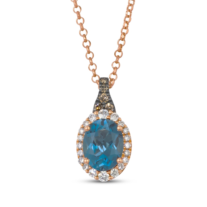 Main Image 1 of Le Vian Oval-Cut Blue Topaz Necklace 1/3 ct tw Diamonds 14K Strawberry Gold 19&quot;