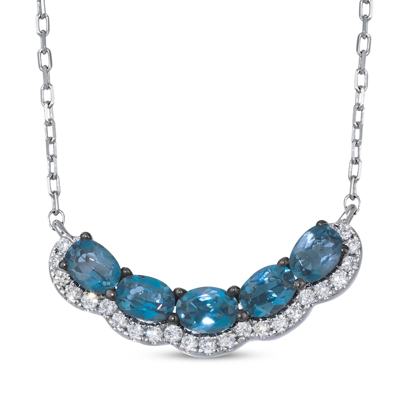Le Vian Waterfall Oval-Cut Blue Topaz Curved Bar Necklace 1/8 ct tw Diamonds 14K Vanilla Gold 19"