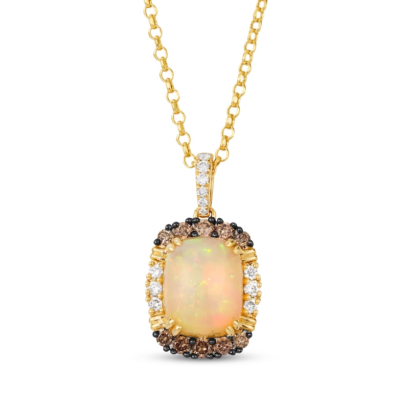 Main Image 1 of Le Vian Cushion-Cut Opal Necklace 1/3 ct tw Diamonds 14K Honey Gold 19&quot;