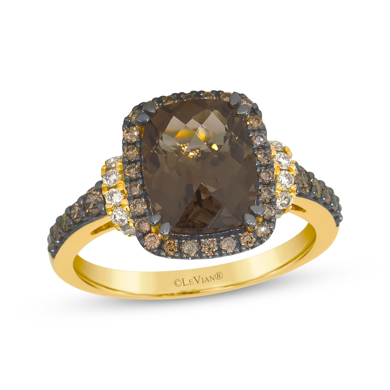 Main Image 1 of Le Vian Cushion-Cut Chocolate Quartz Ring 5/8 ct tw Diamonds 14K Honey Gold