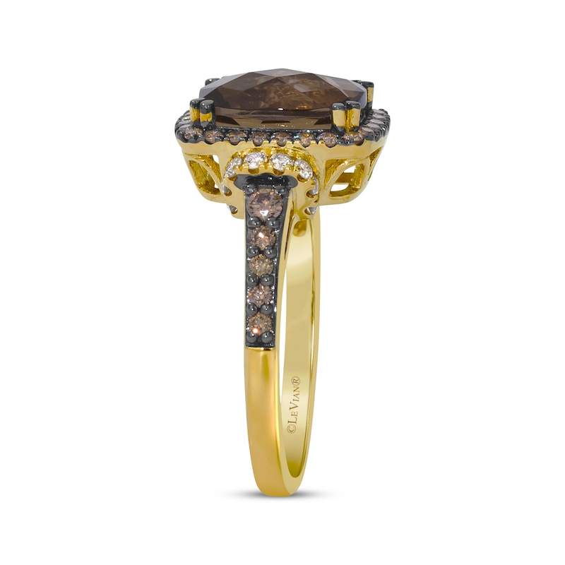 Main Image 2 of Le Vian Cushion-Cut Chocolate Quartz Ring 5/8 ct tw Diamonds 14K Honey Gold