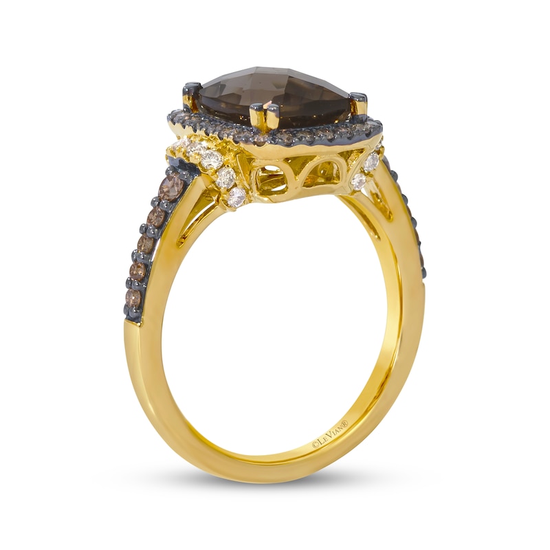 Main Image 3 of Le Vian Cushion-Cut Chocolate Quartz Ring 5/8 ct tw Diamonds 14K Honey Gold