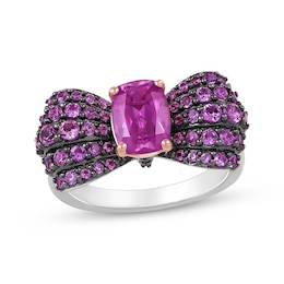 Barbie Cushion-Cut Pink Lab-Created Sapphire & Black Diamond Accent Bow Ring Sterling Silver & 10K Rose Gold
