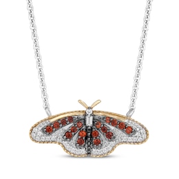 Disney Treasures Encanto Garnet & Diamond Butterfly Necklace 1/15 ct tw Sterling Silver & 10K Yellow Gold 18&quot;