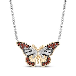 Disney Treasures Encanto Garnet & Diamond Butterfly Necklace 1/20 ct tw Sterling Silver & 10K Yellow Gold 18&quot;