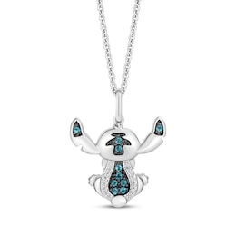 Disney Treasures Lilo & Stitch London Blue Topaz & Diamond Necklace Sterling Silver 19&quot;