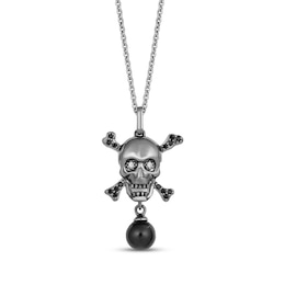 Disney Treasures Pirates of the Caribbean Black Cultured Pearl & Diamond Skull Necklace 1/8 ct tw Sterling Silver 19&quot;