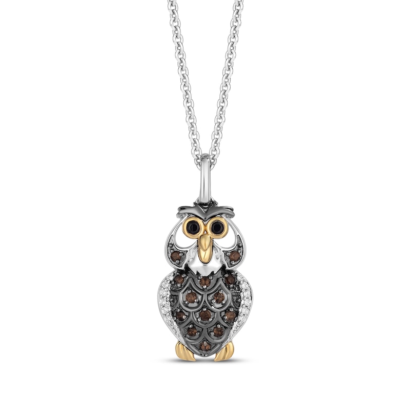 Disney Treasures Winnie the Pooh "Owl" Smoky Quartz, Black Onyx & Diamond Necklace Sterling Silver & 10K Yellow Gold 19"