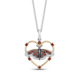 Disney Treasures Encanto Garnet & Diamond Butterfly Heart Necklace 1/20 ct tw Sterling Silver & 10K Yellow Gold 19&quot;