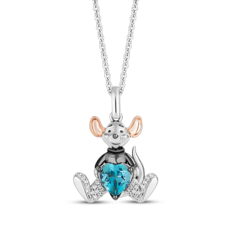 Main Image 1 of Winnie the Pooh &quot;Roo&quot; Heart-Shaped Swiss Blue Topaz & Diamond Necklace 1/20 ct tw Sterling Silver & 10K Rose Gold 19&quot;