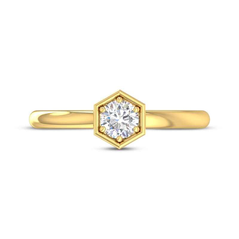 Round-Cut Diamond Hexagon Frame Solitaire Engagement Ring 1/3 ct tw 14K Yellow Gold (I/I2)