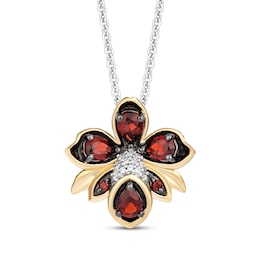 Disney Treasures Encanto Garnet & Diamond Accent Flower Necklace Sterling Silver & 10K Yellow Gold 19&quot;