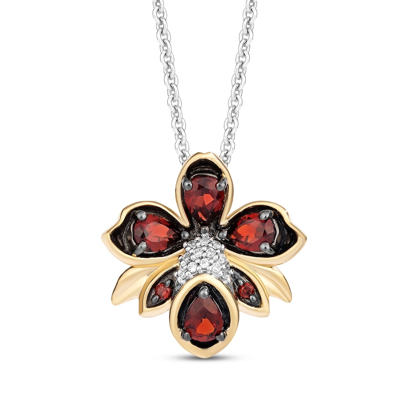 Main Image 1 of Disney Treasures Encanto Garnet & Diamond Accent Flower Necklace Sterling Silver & 10K Yellow Gold 19&quot;