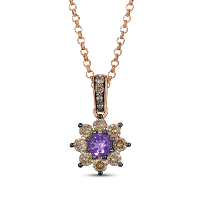 Main Image 1 of Le Vian Chocolate Sunflower Collection Amethyst Necklace 5/8 ct tw Diamonds 14K Strawberry Gold 19&quot;