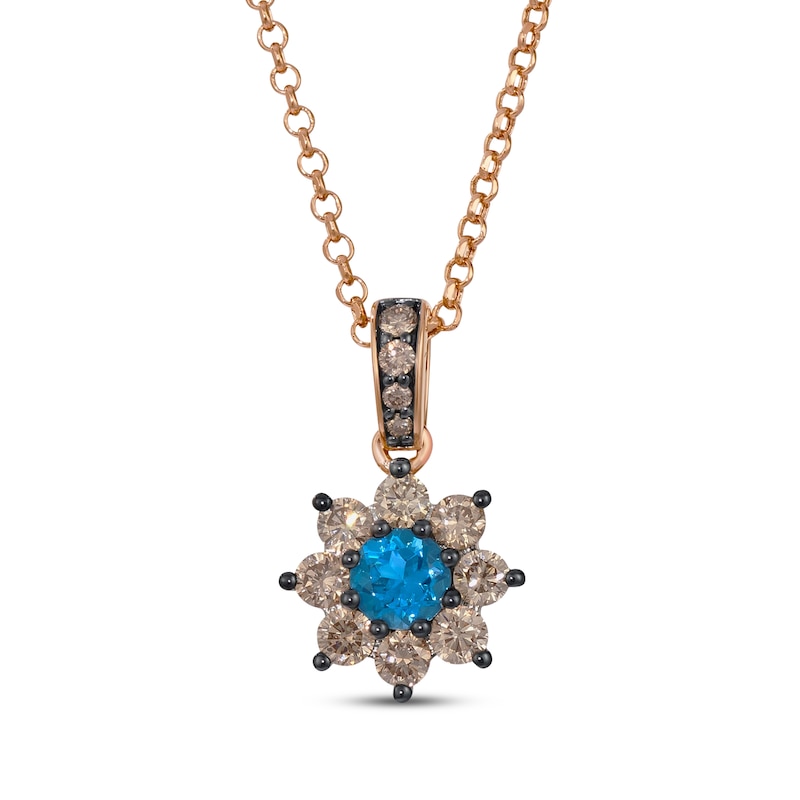 Main Image 1 of Le Vian Chocolate Sunflower Collection Blue Topaz Necklace 5/8 ct tw Diamonds 14K Strawberry Gold 19&quot;