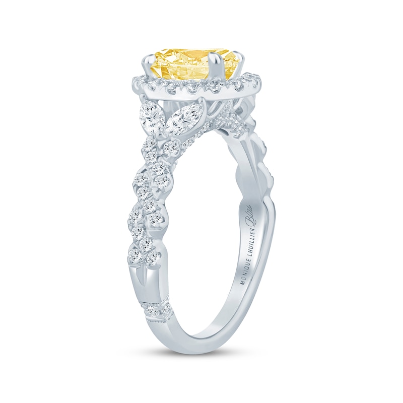 Monique Lhuillier Bliss Oval-Cut Yellow & White Lab-Created Diamond Engagement Ring 1-3/4 ct tw 18K White Gold