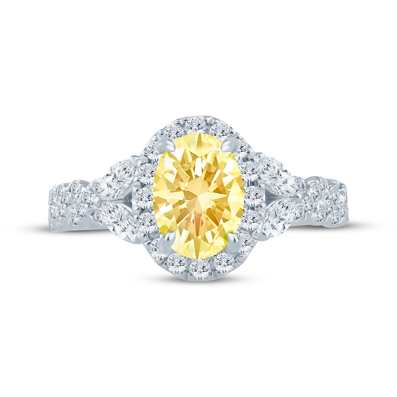 Monique Lhuillier Bliss Oval-Cut Yellow & White Lab-Grown Diamond Engagement Ring 1-3/4 ct tw 18K White Gold