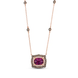 Le Vian Cushion-Cut Rhodolite Garnet Necklace 1/2 ct tw Diamonds 14K Strawberry Gold 19&quot;