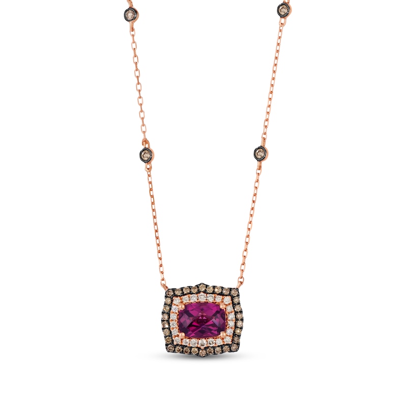 Le Vian Cushion-Cut Rhodolite Garnet Necklace 1/2 ct tw Diamonds 14K Strawberry Gold 19"