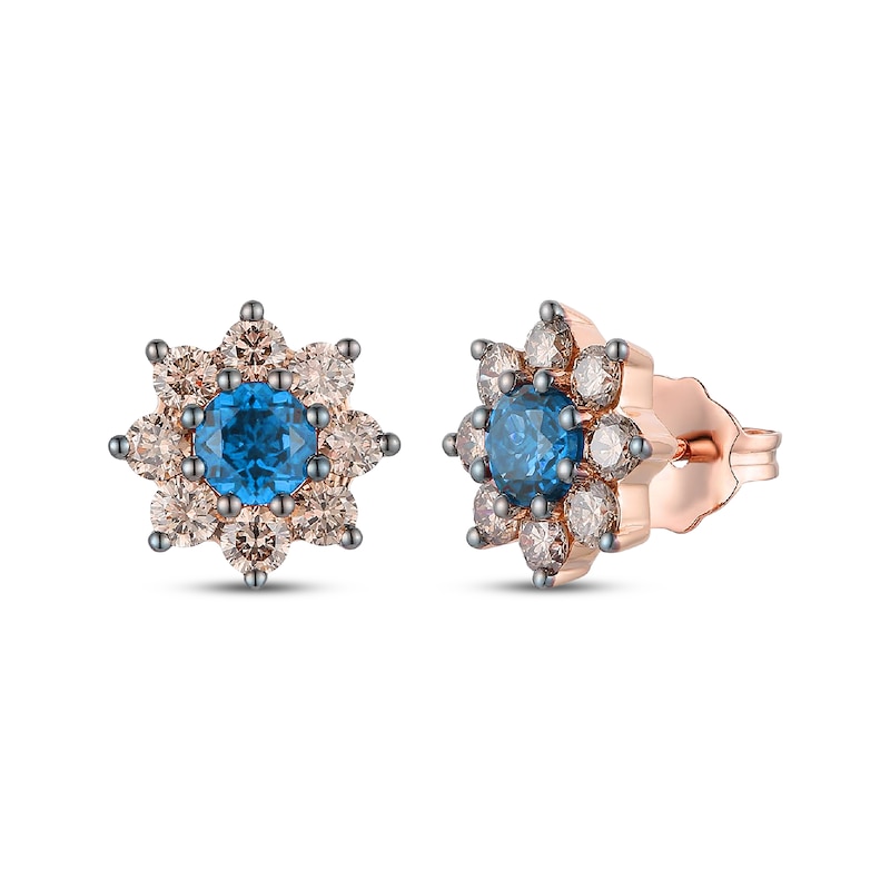 Main Image 1 of Le Vian Chocolate Sunflower Blue Topaz Earrings 3/4 ct tw Diamonds 14K Strawberry Gold