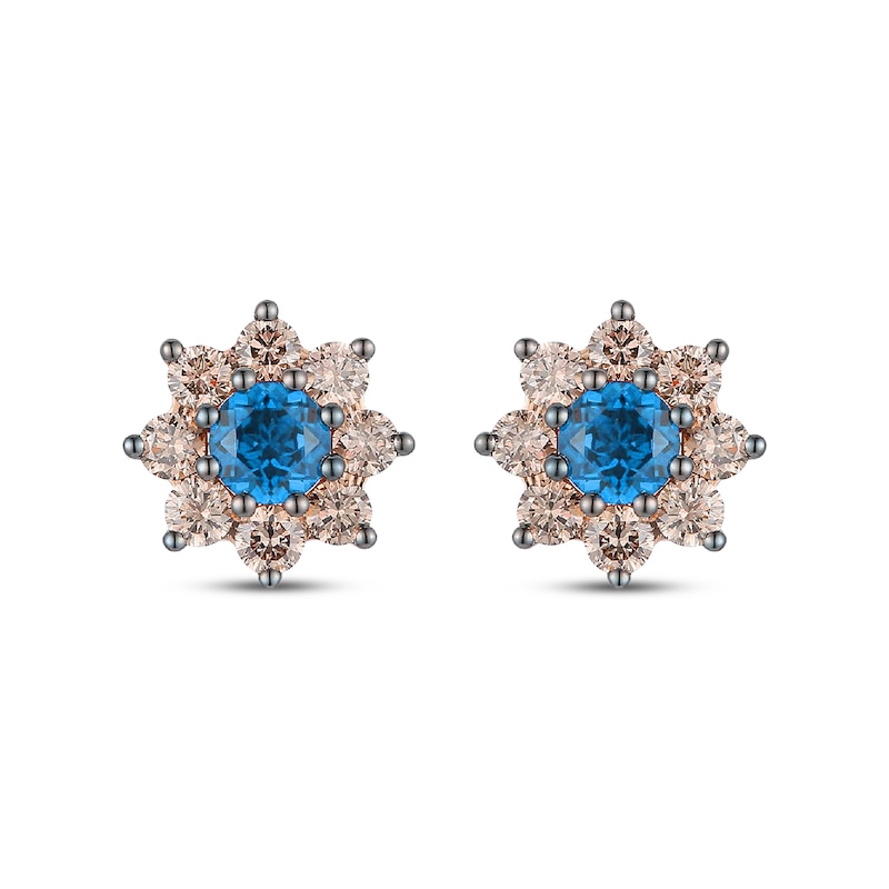 Main Image 2 of Le Vian Chocolate Sunflower Blue Topaz Earrings 3/4 ct tw Diamonds 14K Strawberry Gold