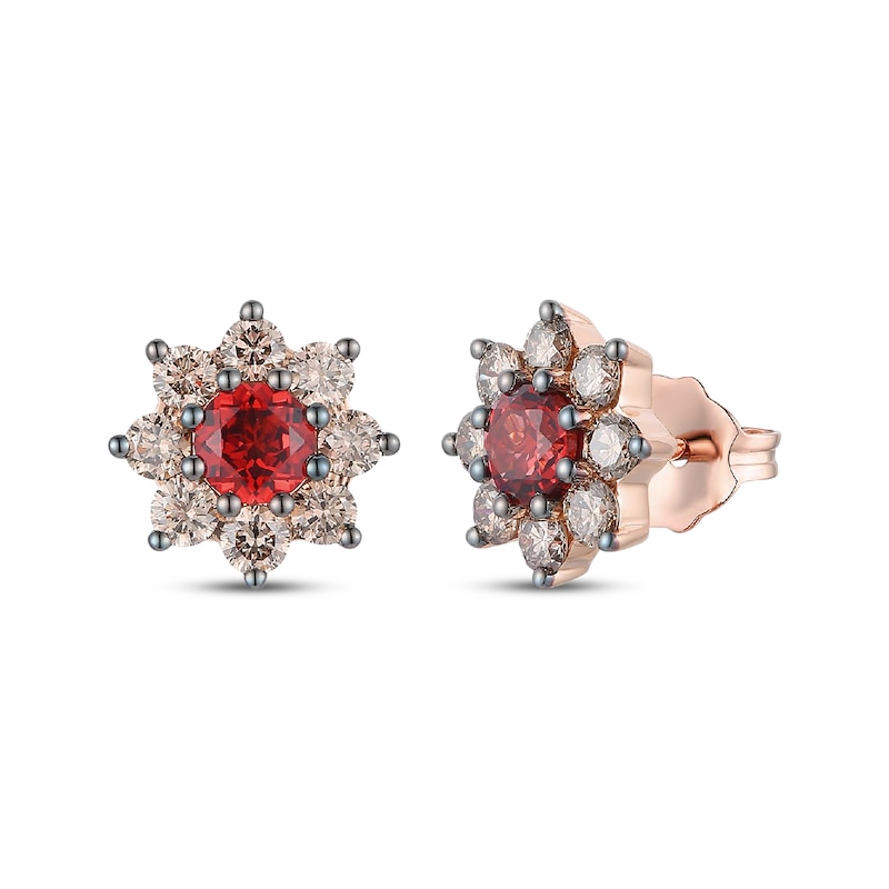 Main Image 1 of Le Vian Chocolate Sunflower Collection Garnet Stud Earrings 3/4 ct tw Diamonds 14K Strawberry Gold