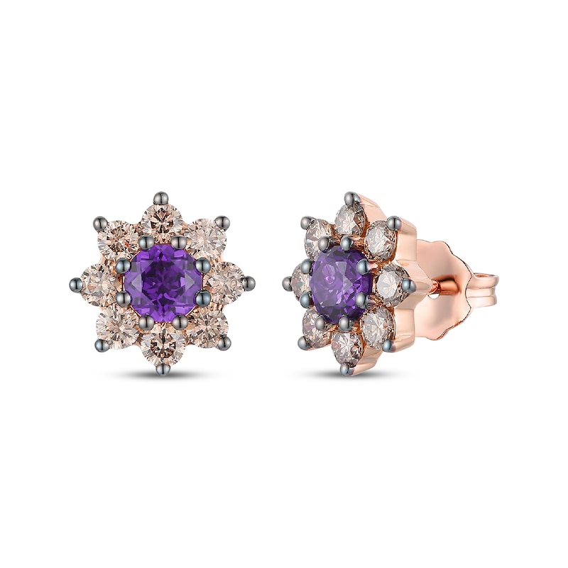 Le Vian Chocolate Sunflower Collection Amethyst Stud Earrings 3/4 ct tw Diamonds 14K Strawberry Gold