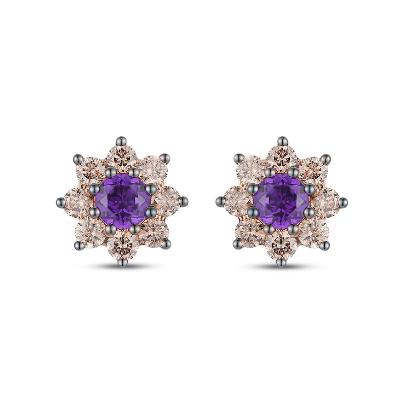 Le Vian Chocolate Sunflower Collection Amethyst Stud Earrings 3/4 ct tw Diamonds 14K Strawberry Gold