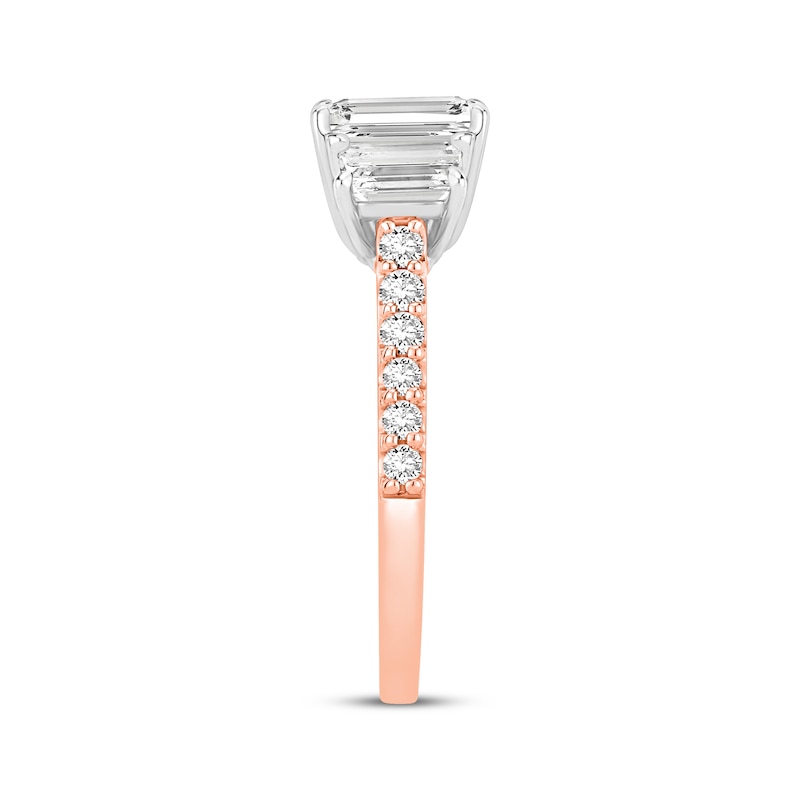 Main Image 2 of Memories, Moments, Magic Emerald-Cut Three-Stone Lab-Grown Diamond Engagement Ring 2 ct tw 14K Rose Gold