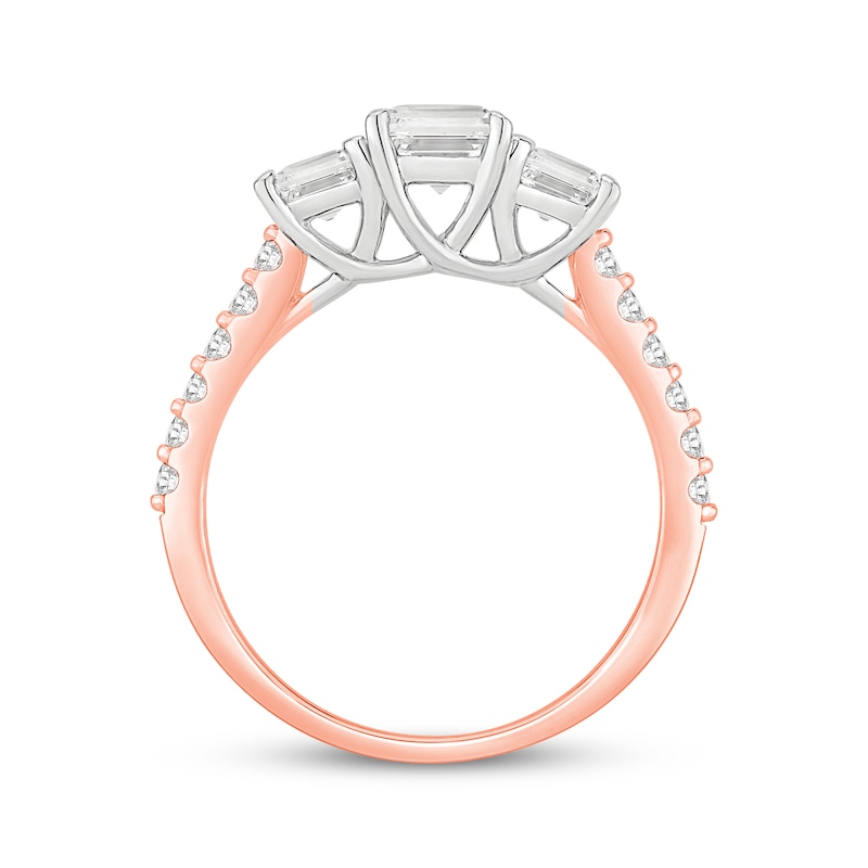 Main Image 3 of Memories, Moments, Magic Emerald-Cut Three-Stone Lab-Grown Diamond Engagement Ring 2 ct tw 14K Rose Gold