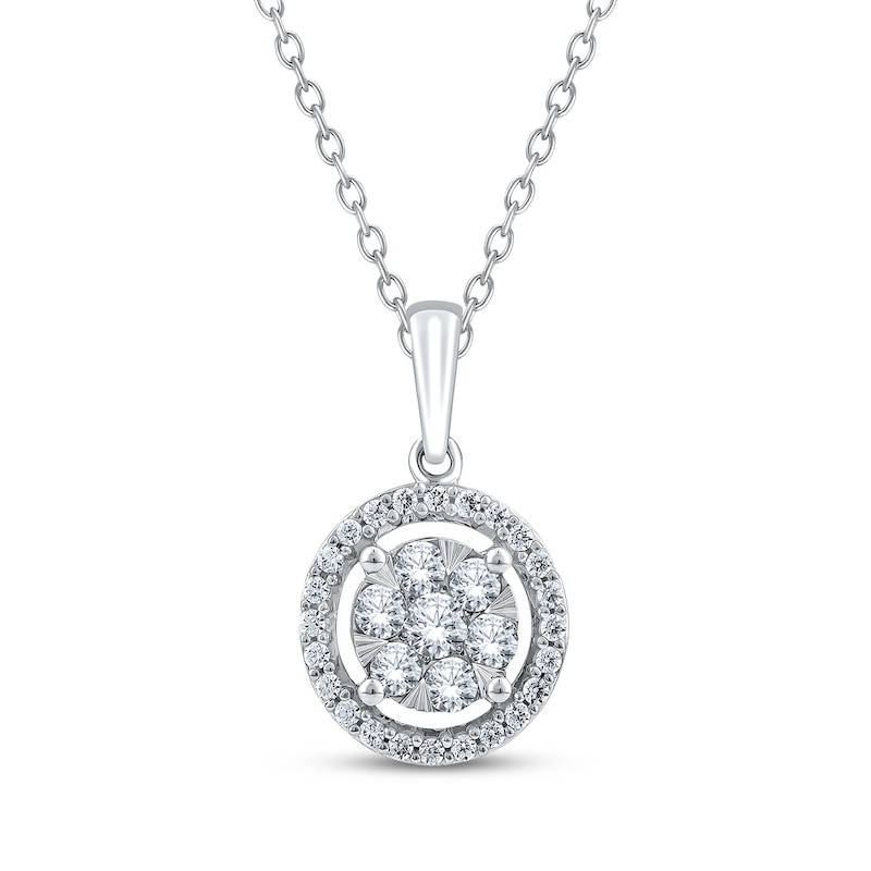 Main Image 1 of Multi-Diamond Halo Necklace 1/2 ct tw 10K White Gold 18&quot;