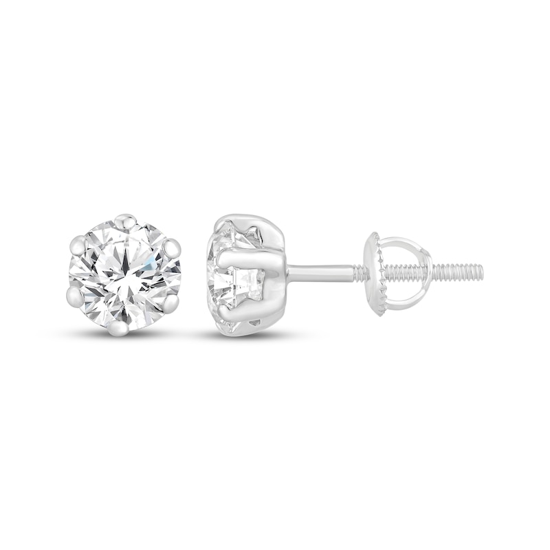 Main Image 1 of Certified Round-Cut Diamond Solitaire Stud Earrings 2 ct tw 14K White Gold (F/I1)