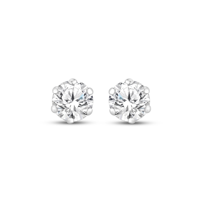 Main Image 2 of Certified Round-Cut Diamond Solitaire Stud Earrings 2 ct tw 14K White Gold (F/I1)