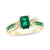 Thumbnail Image 1 of Emerald-Cut & Square-Cut Lab-Created Emerald & Diamond Ring 1/20 ct tw 10K Yellow Gold