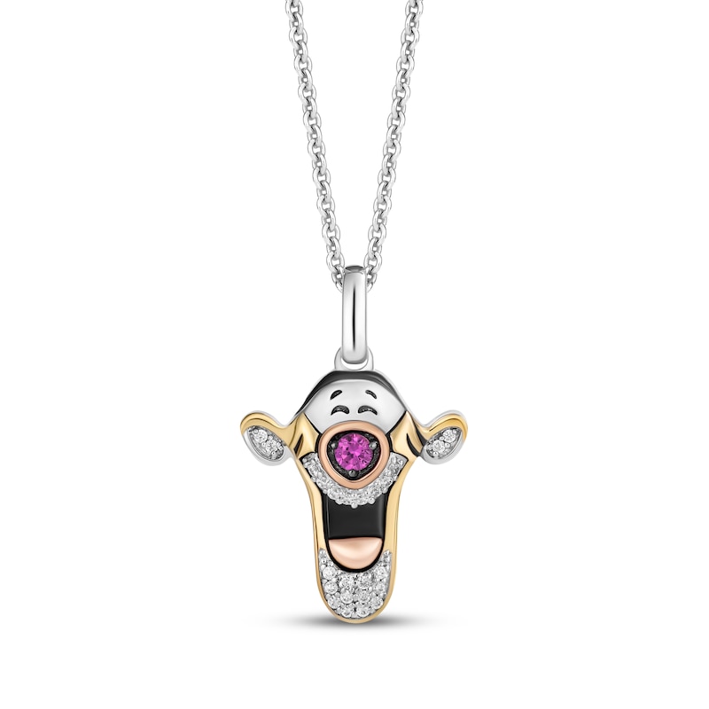 Main Image 1 of Disney Treasures Winnie the Pooh &quot;Tigger&quot; Lab-Created Sapphire Necklace 1/20 ct tw Diamonds Sterling Silver & 10K Gold